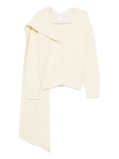 Christian Wijnants Ribbed Scarf-attached Cardigan In Neutral
