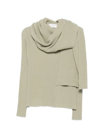 Christian Wijnants Ribbed-knit Scarf-detail Sweater In Gray