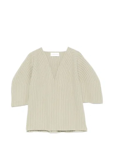 Christian Wijnants Ribbed-knit V-neck Sweater In Gold