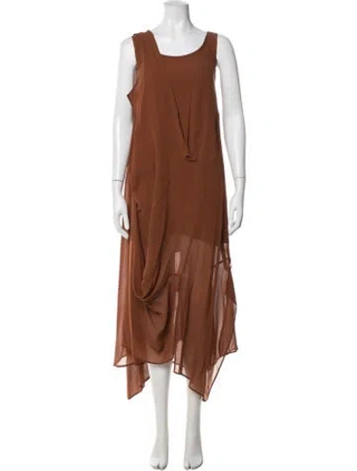 Pre-owned Christian Wijnants Silk Long Dress In Brown