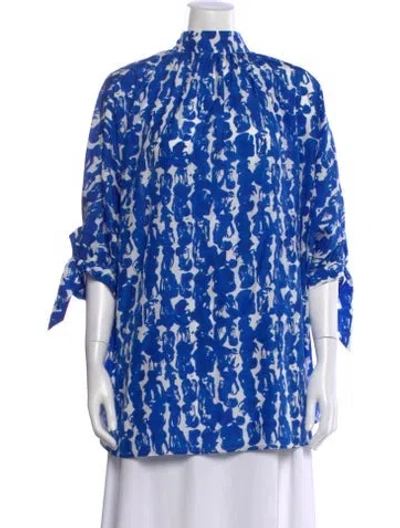 Pre-owned Christian Wijnants Silk Printed Top In Blue