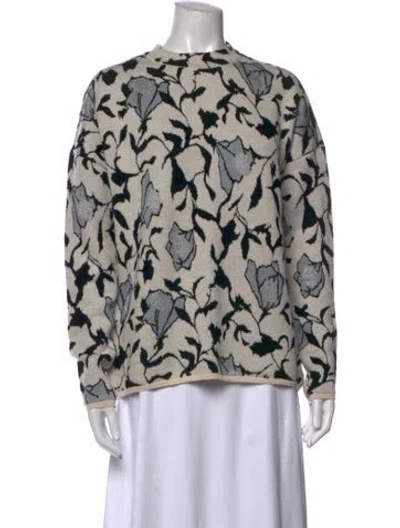 Pre-owned Christian Wijnants Virgin Wool Floral Print Sweater In White