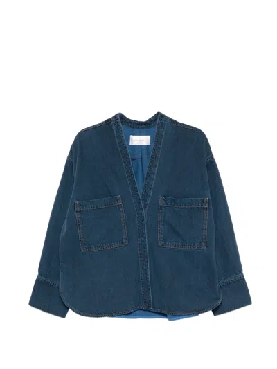 Christian Wijnants V-neck Patch-pocket Denim Jacket In Purple