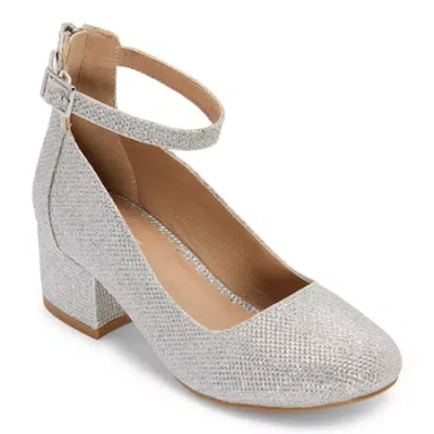 Christie & Jill Layla Little & Big Kid Girls Round Closed Toe Block Heel Pumps In Silver
