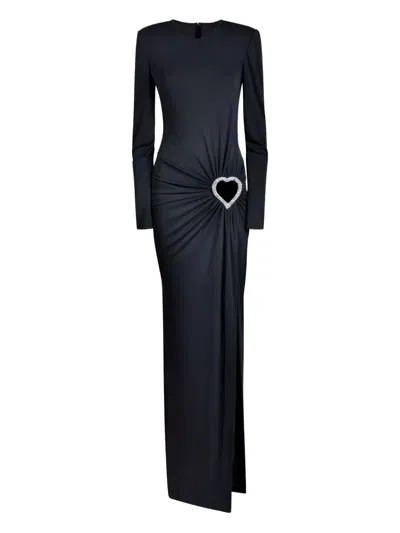 CHRISTINA CRAWFORD HEART-EMBELLISHED DRAPED MAXI DRESS