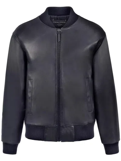 Christina Crawford Leather Bomber Jacket Clothing In Blue