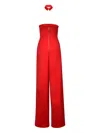 Christina Crawford Pleated Tailored Corseted Jumpsuit In Red