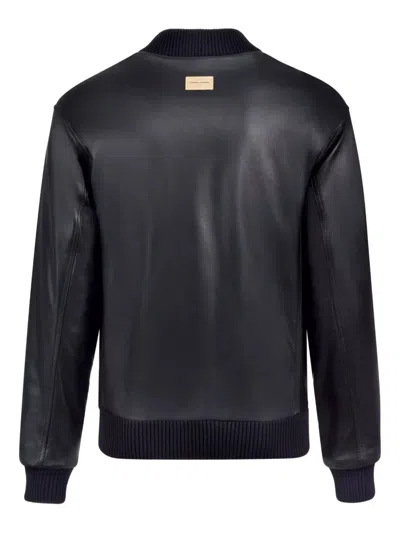 Christina Crawford Ribbed-cuff Leather Bomber Jacket In Black