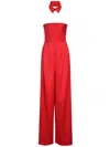 Christina Crawford Pleated Tailored Corseted Jumpsuit In Red
