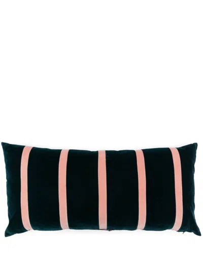 Christina Lundsteen Pippa Striped Velvet Cushion (40 X 80cm) In Blue