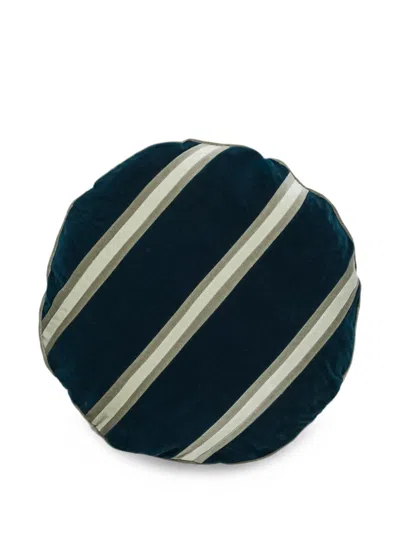 Christina Lundsteen Faith Striped Velvet Round-shaped Cushion In Blue