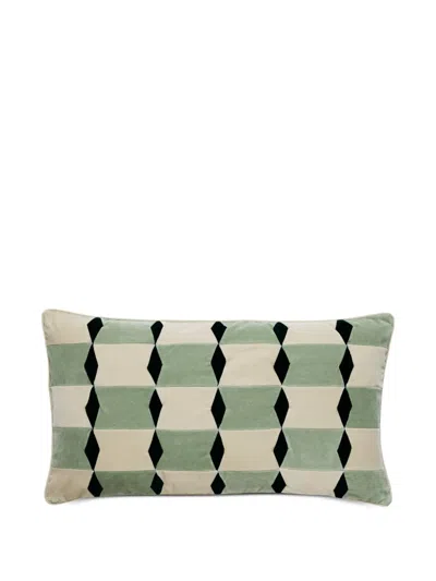 Christina Lundsteen Florence Geometric-pattern Velvet Cushion In Green