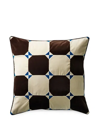 Christina Lundsteen Juniper Patchwork Velvet Cushion In Brown