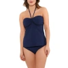 Christina Rouched Solids Shirred Halter Bandeau Tankini In Navy