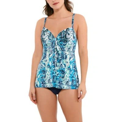 Christina Serpentina Push Up Draped Tankini In Black\blue