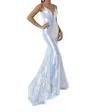 Christina Wu Plunging Neck Backless Sequin Dress In Liquid Sky