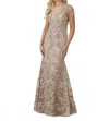 Christina Wu Sequin Embroidery Long Dress In Rose Gold In Gray