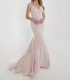 Christina Wu Sequins On Velvet Prom Dress In Pink In Beige