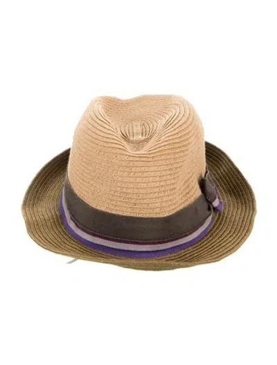 Pre-owned Christine A. Moore Straw Woven Fedora Hat In Neutral