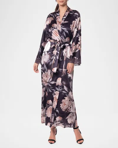 Christine Lingerie After Dark Floral-print Charmeuse Robe In After Dark Print