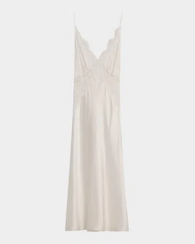 Christine Lingerie Backless Lace & Silk Charmeuse Nightgown In Alabaster / Snow