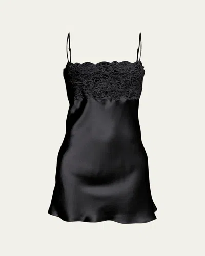 Christine Lingerie Bijoux Lace-trim Silk Chemise In Black