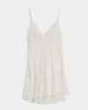 Christine Lingerie Floral Lace & Silk Chiffon Mini Slip Dress In Alabaster / Snow