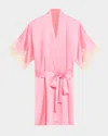 Christine Lingerie Gazebo Lace-cuff Short Silk Robe In Sand