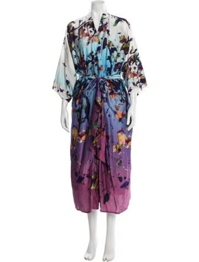 Pre-owned Christine Silk Printed Robe In Multi