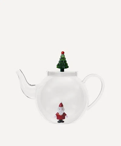 Christmas Santa Claus And  Tree Glass Teapot