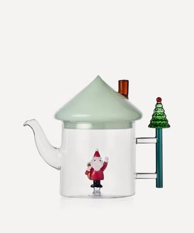 Christmas Santa Claus And  Tree Glass Teapot