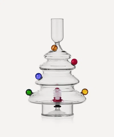 Christmas Tree And Santa Claus Glass Candleholder