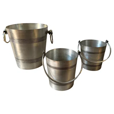 Pre-owned Christofle 1930s Art Deco Aluminum French Wine Cooler And Two Ice Bucket By Reneka In Silver
