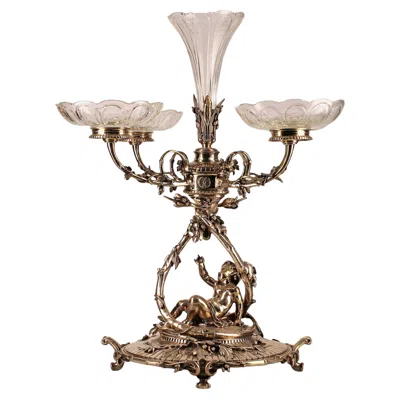 Pre-owned Christofle 19th Century  Silvered Epergne Centerpiece With Baccarat Glass, France In Gold