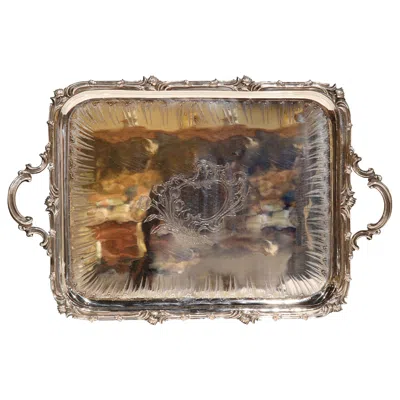 Pre-owned Christofle 19th Century French  Silver Plated Repoussé Serving Tray In Brown