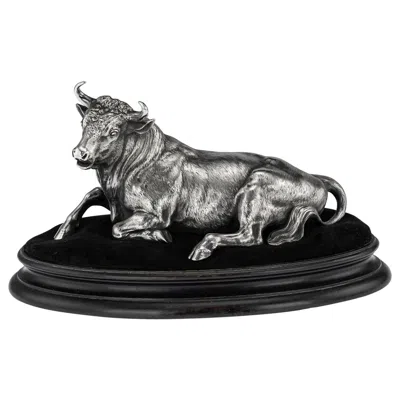 Pre-owned Christofle 19thc French Solid Silver Bull On Stand, , Paris C.1860 In Black