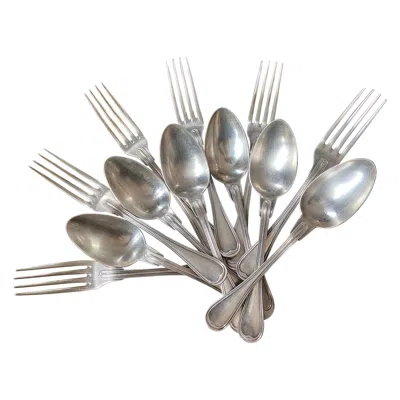Pre-owned Christofle 20th Century French Silver Plated Dining Set For Six By