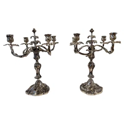 Pre-owned Christofle A Pair Of French  "trianon" Silver Plate Candelabra In Black
