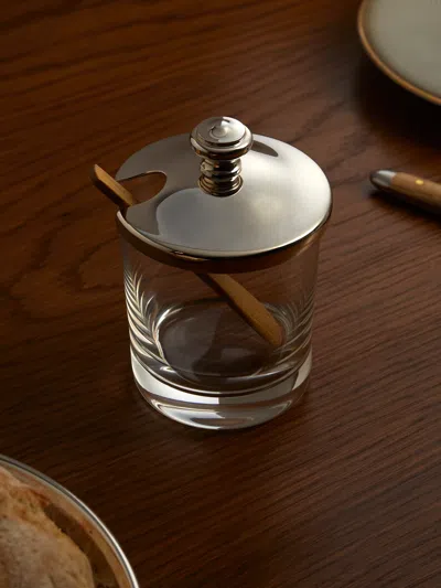 Christofle Albi Crystal And Silver-plated Mustard Jar In Transparent
