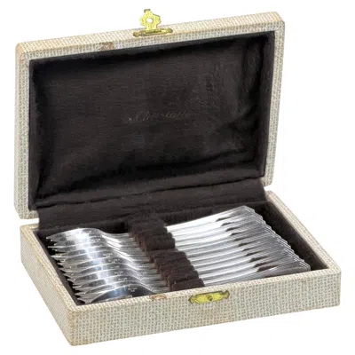 Pre-owned Christofle Am�rica, Art Deco Set Of 12 Silver-plated Cake Forks In Original Box