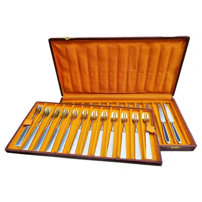 Pre-owned Christofle Apollonox Fish Cutlery In Orange