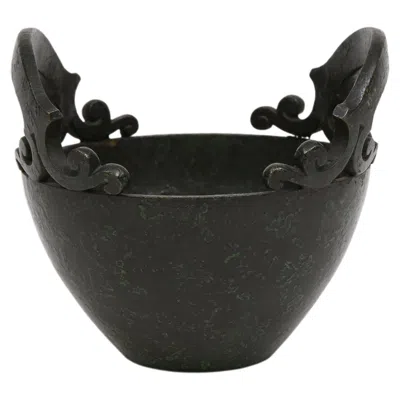 Pre-owned Christofle Art Deco  Iron Vase, Patinated Green, France, Circa 1930 In Black
