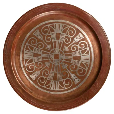 Pre-owned Christofle Art Deco Copper Dinanderie Tray With Geometric Motif In Gold