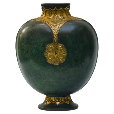Pre-owned Christofle Art Deco Inlaid Bronze Vase By , France, Circa 1930 In Gold