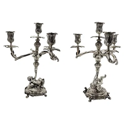 Pre-owned Christofle Art Nouveau Bronze Chandeliers By  In Gold