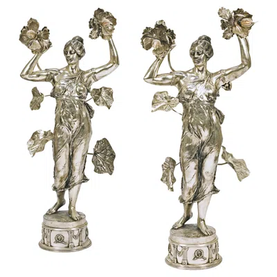 Pre-owned Christofle Art Nouveau Table Lamps By , Silverplated, Austria, 1910 In Brown