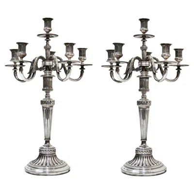 Pre-owned Christofle Big Pair Of Candelabras, Jugendstil, Art Nouveau, Sign,  2825098 In Gray