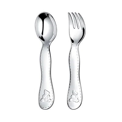 Christofle Charlie Bear Fork & Spoon Set In Silver