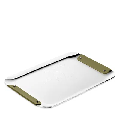 Christofle Club Tray With Leather Handles In Green