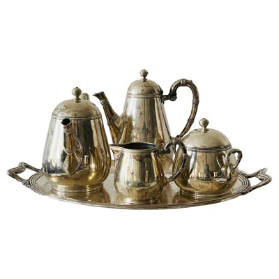 Pre-owned Christofle Coffee Tea Set Bamboo Style Art Nouveaux Ca' 1890 In Silver